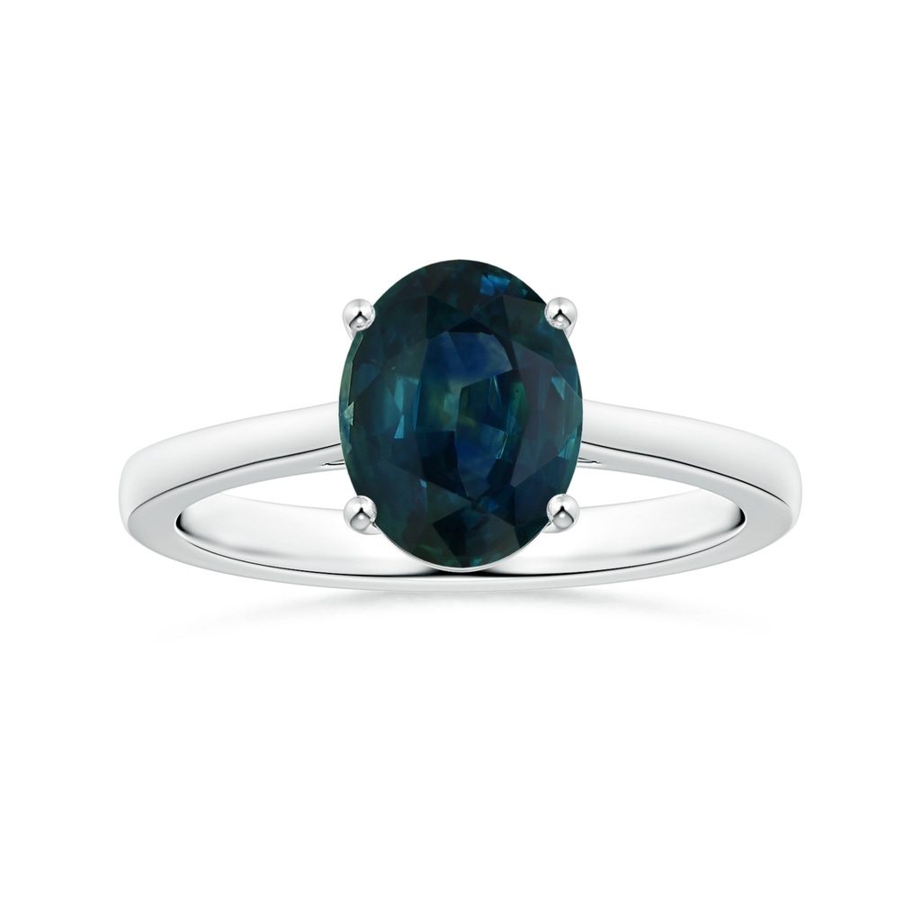 8.92x7.07x6.66mm AAA Prong-Set GIA Certified Oval Teal Sapphire Ring with Reverse Tapered Shank in White Gold 