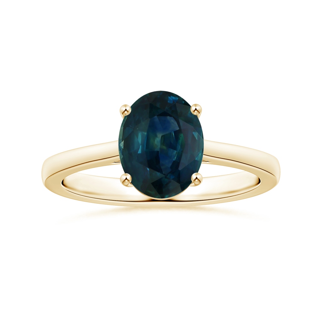 8.92x7.07x6.66mm AAA Prong-Set GIA Certified Oval Teal Sapphire Ring with Reverse Tapered Shank in Yellow Gold