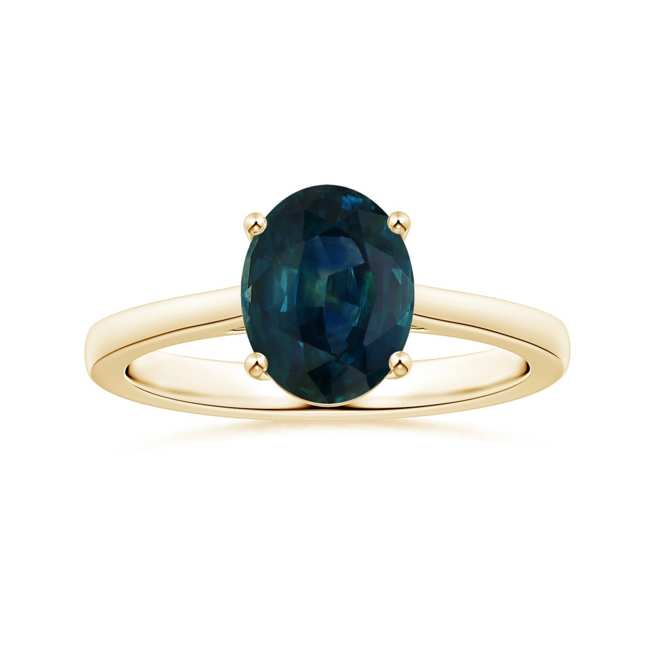 8.92x7.07x6.66mm AAA Prong-Set GIA Certified Oval Teal Sapphire Ring with Reverse Tapered Shank in Yellow Gold 