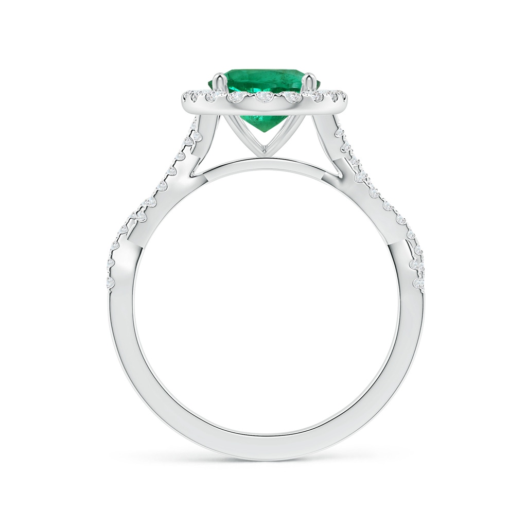 9x7mm AAA GIA Certified Oval Emerald Halo Ring with Twisted Diamond Shank in 18K White Gold Side-1