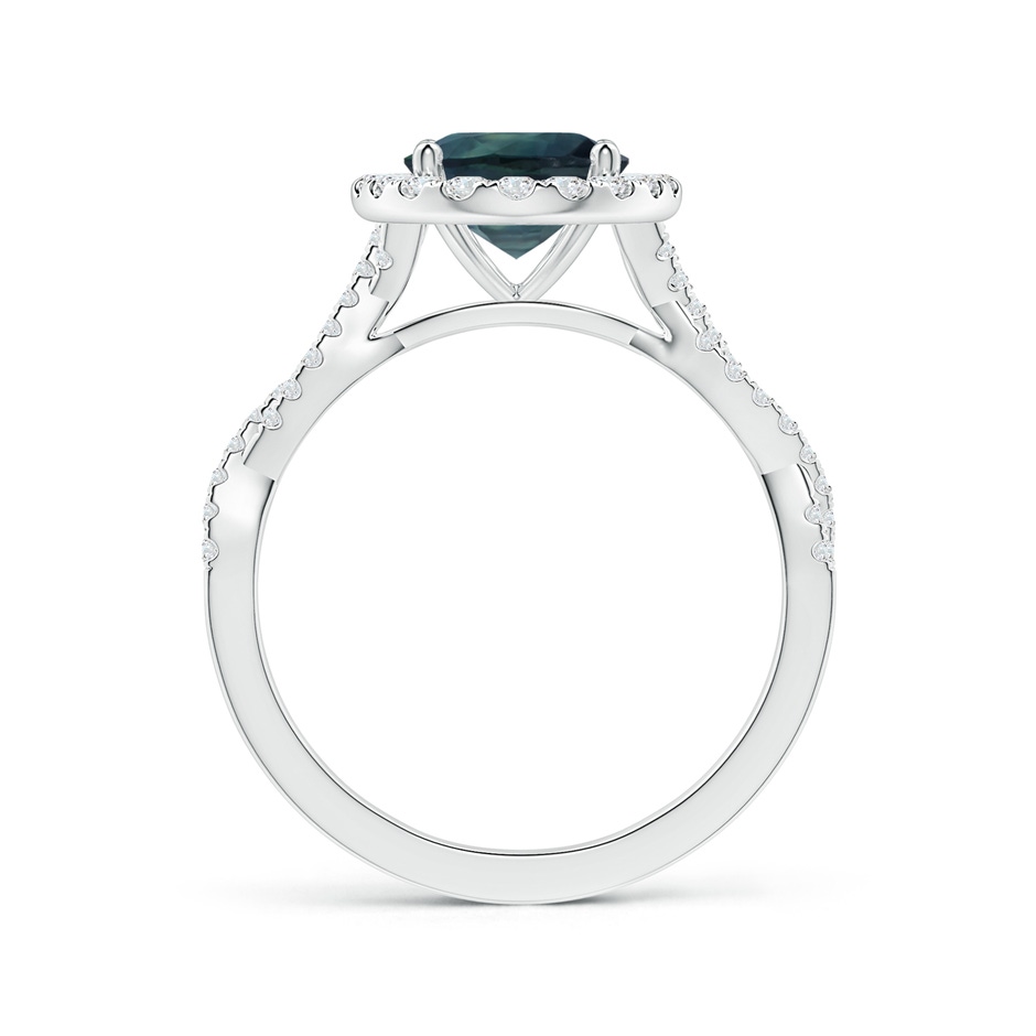8.92x7.07x6.66mm AAA GIA Certified Oval Teal Sapphire Twisted Diamond Shank Ring with Halo in White Gold side-1