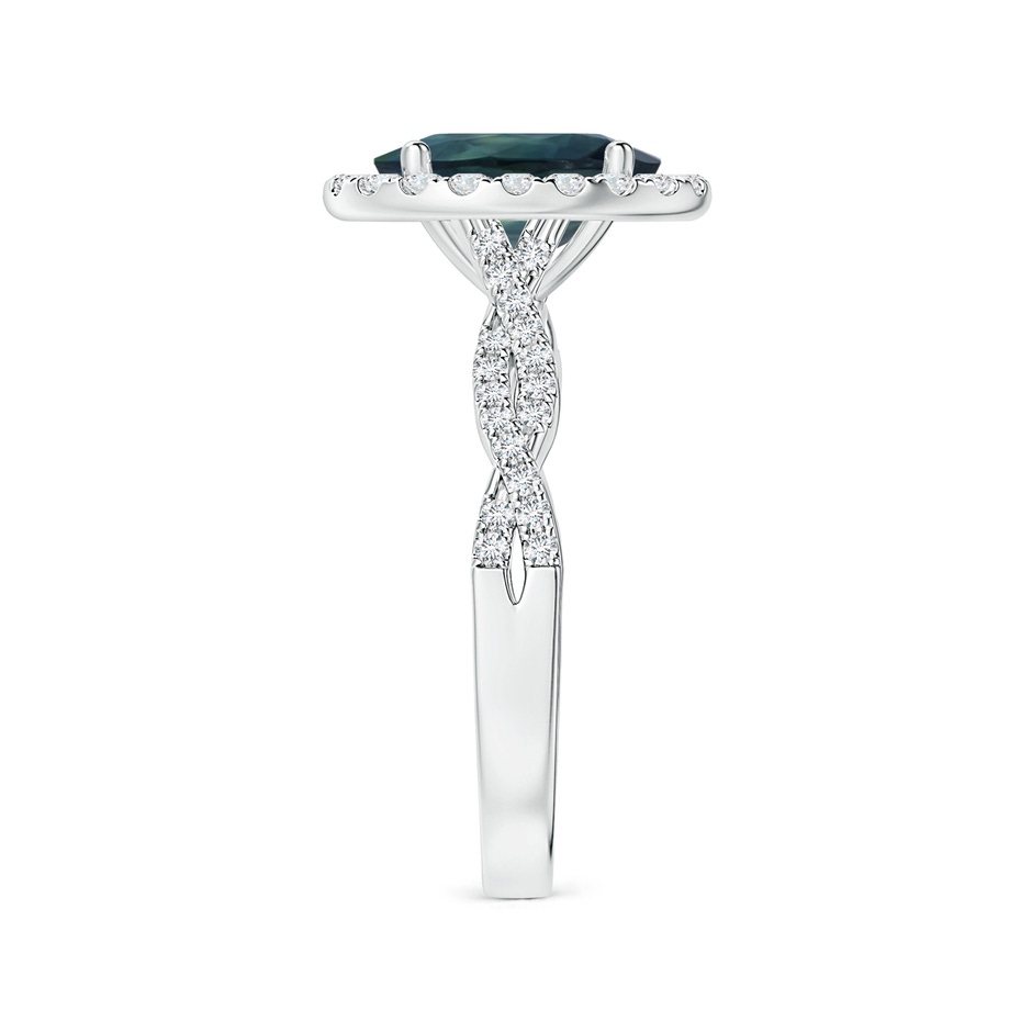 8.92x7.07x6.66mm AAA GIA Certified Oval Teal Sapphire Twisted Diamond Shank Ring with Halo in White Gold side-2