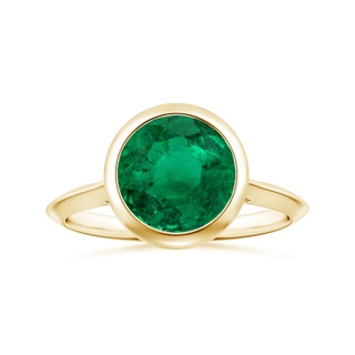 8.78-8.89x5.90mm AAA Bezel-Set GIA Certified Solitaire Round Emerald Knife-Edged Shank Ring in 18K Yellow Gold