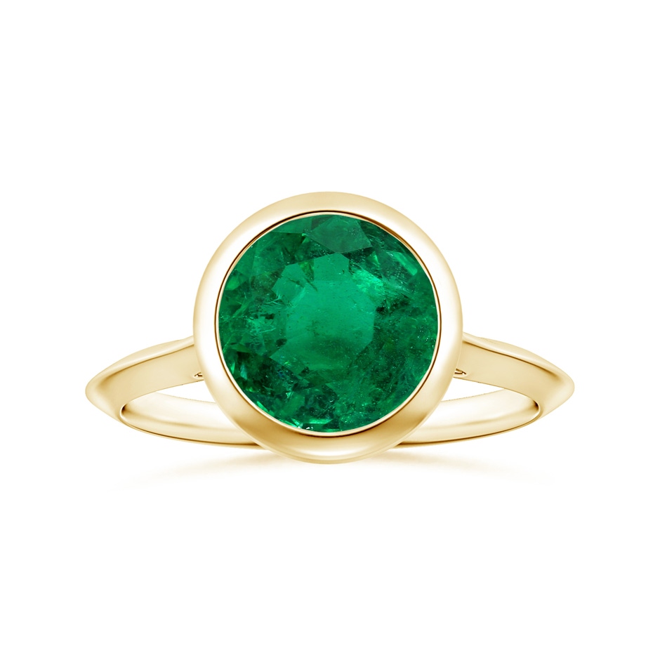 8.78-8.89x5.90mm AAA Bezel-Set GIA Certified Solitaire Round Emerald Knife-Edged Shank Ring in 18K Yellow Gold 