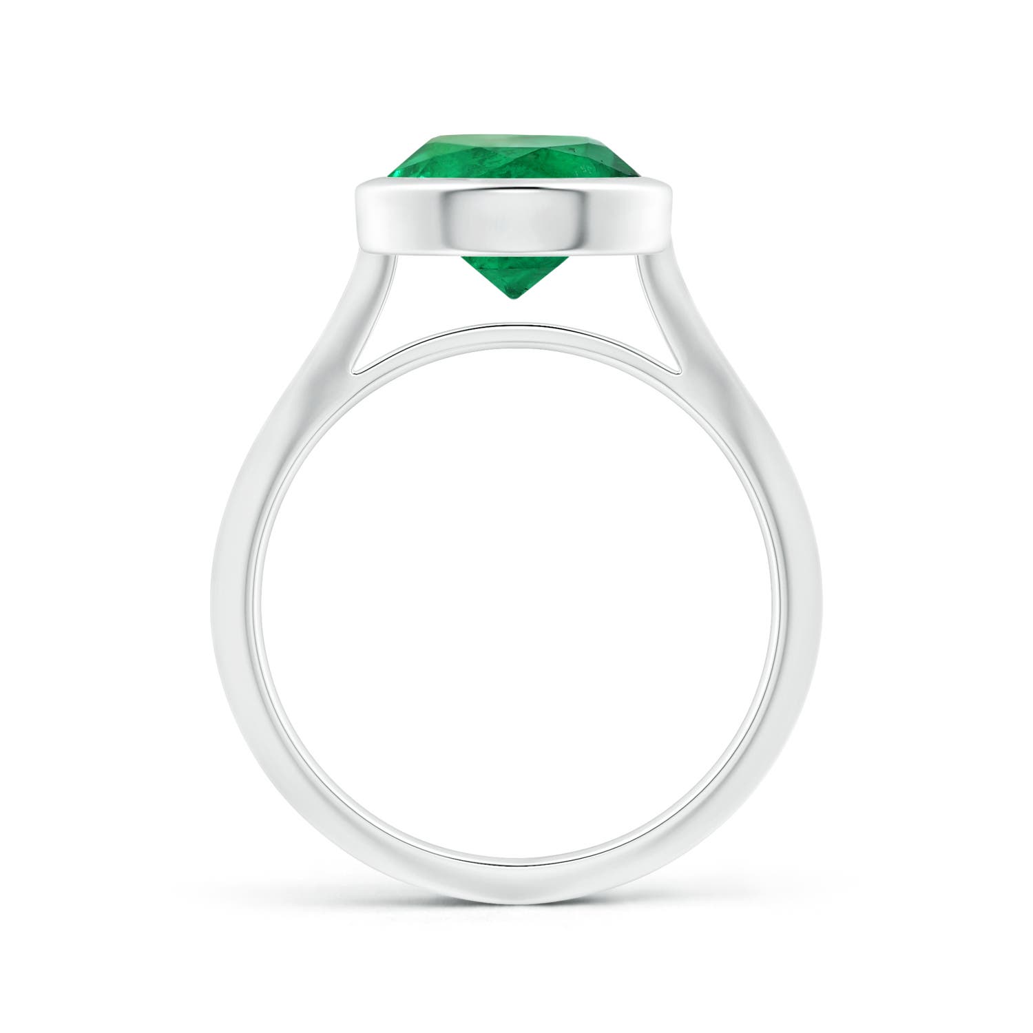 8.78-8.89x5.90mm AAA Bezel-Set GIA Certified Solitaire Round Emerald Knife-Edged Shank Ring in White Gold - side 2