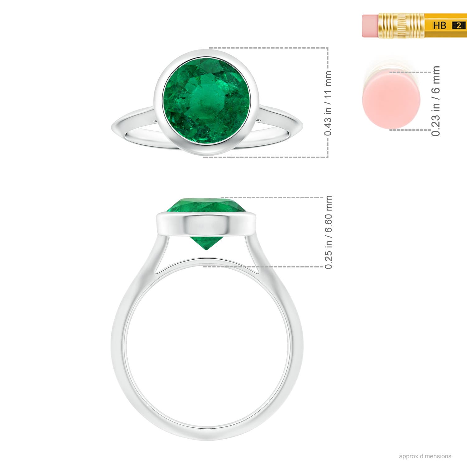 8.78-8.89x5.90mm AAA Bezel-Set GIA Certified Solitaire Round Emerald Knife-Edged Shank Ring in White Gold - ruler