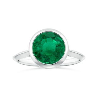 8.92x8.80mm AAA Bezel-Set GIA Certified Solitaire Round Emerald Knife-Edged Shank Ring in 18K White Gold