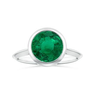 8.92x8.80mm AAA Bezel-Set GIA Certified Solitaire Round Emerald Knife-Edged Shank Ring in P950 Platinum