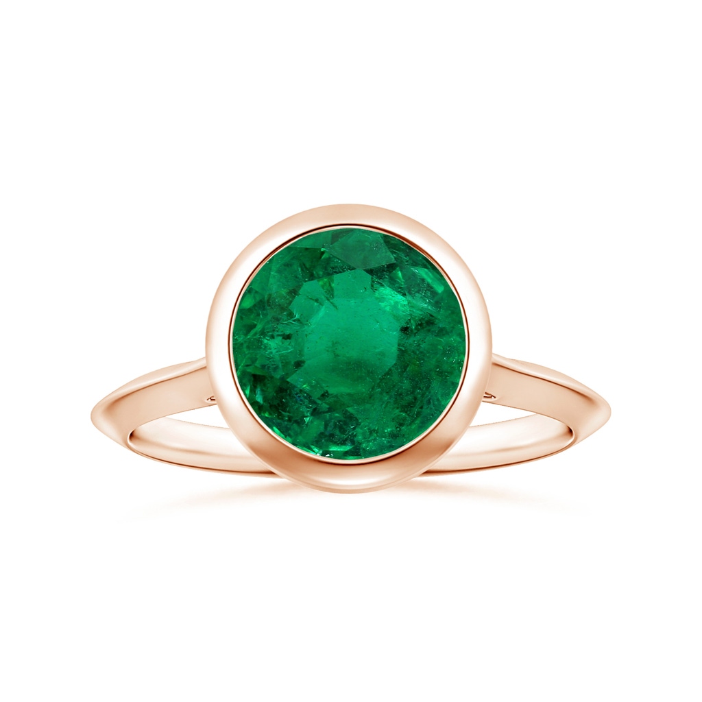 8.92x8.80mm AAA Bezel-Set GIA Certified Solitaire Round Emerald Knife-Edged Shank Ring in Rose Gold