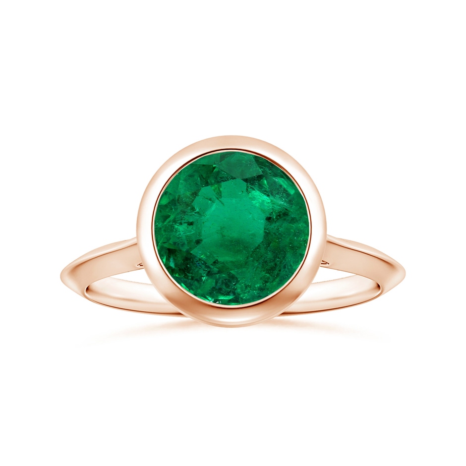 8.92x8.80mm AAA Bezel-Set GIA Certified Solitaire Round Emerald Knife-Edged Shank Ring in Rose Gold 