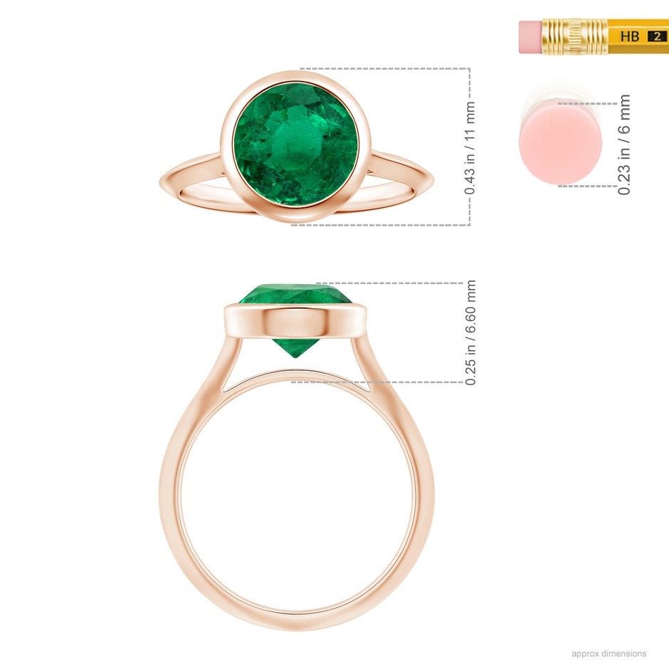 8.92x8.80mm AAA Bezel-Set GIA Certified Solitaire Round Emerald Knife-Edged Shank Ring in Rose Gold ruler