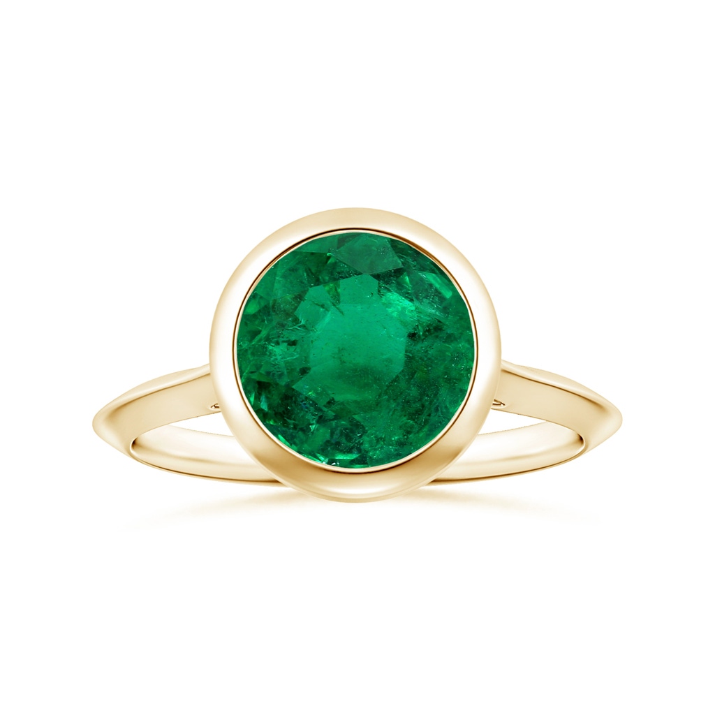 8.92x8.80mm AAA Bezel-Set GIA Certified Solitaire Round Emerald Knife-Edged Shank Ring in Yellow Gold