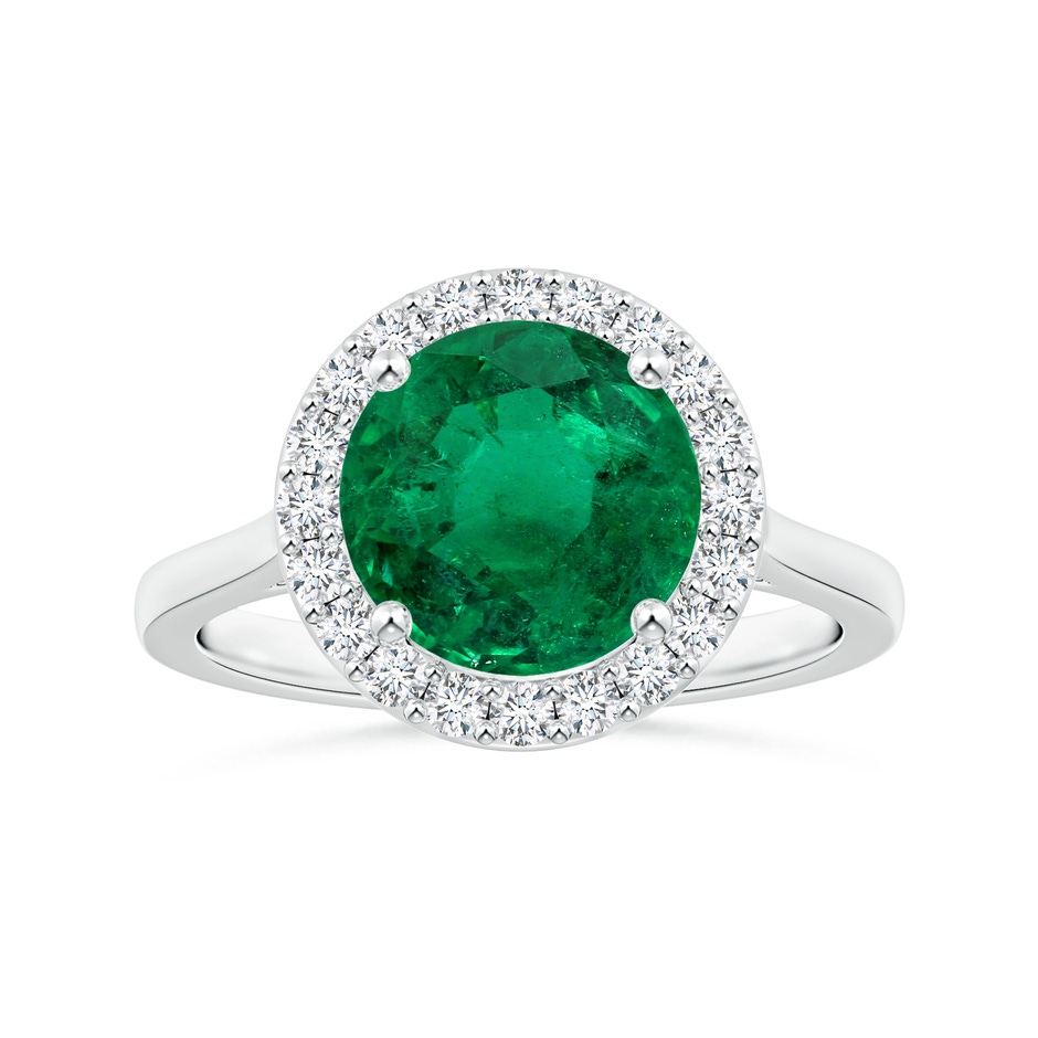 8.92x8.80mm AAA GIA Certified Round Emerald Reverse Tapered Shank Ring with Halo in 18K White Gold 