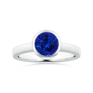 7.07x7.05x4.55mm AAAA Bezel-Set GIA Certified Round Sapphire Solitaire Ring in 18K White Gold