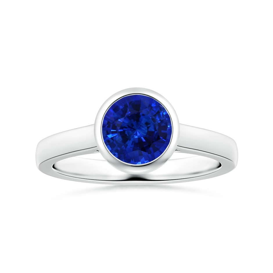 7.07x7.05x4.55mm AAAA Bezel-Set GIA Certified Round Sapphire Solitaire Ring in 18K White Gold 