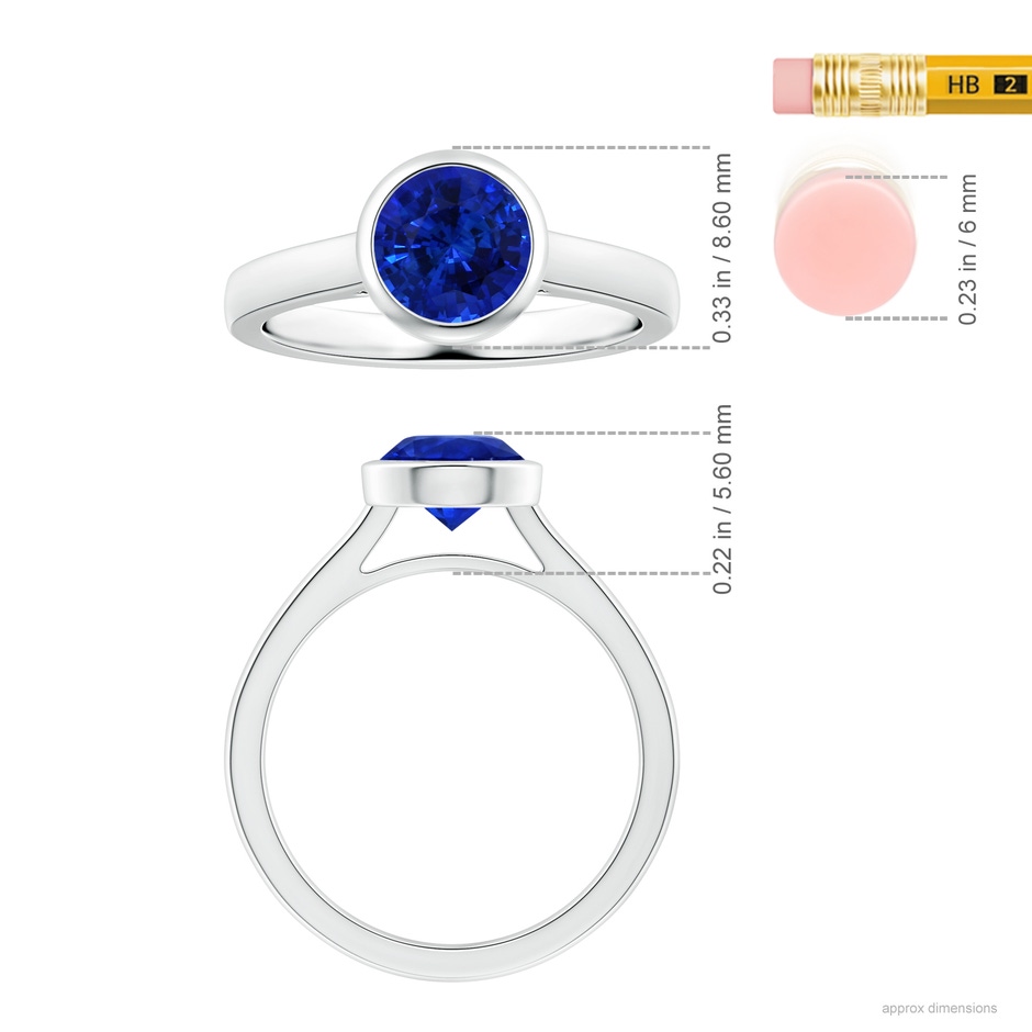 7.07x7.05x4.55mm AAAA Bezel-Set GIA Certified Round Sapphire Solitaire Ring in 18K White Gold Ruler