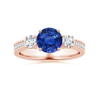 7.04x6.97x4.85mm AAA Three Stone Sapphire Reverse Tapered Shank Ring with Diamonds in 18K Rose Gold