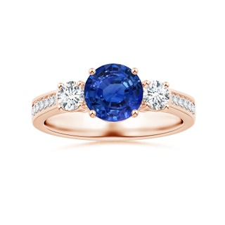 7.04x6.97x4.85mm AAA Three Stone Sapphire Reverse Tapered Shank Ring with Diamonds in 9K Rose Gold
