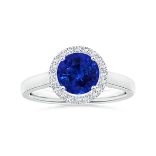 7.07x7.05x4.55mm AAAA GIA Certified Round Blue Sapphire Ring with Halo in 18K White Gold