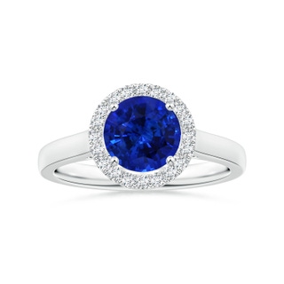 7.07x7.05x4.55mm AAAA GIA Certified Round Blue Sapphire Ring with Halo in P950 Platinum
