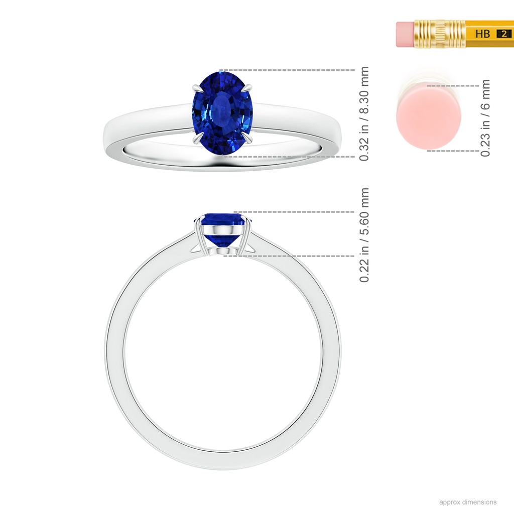 8.37x6.46x4.21mm AAA Claw-Set GIA Certified Oval Blue Sapphire Solitaire Ring  in 18K White Gold Ruler