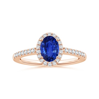 8.07x6.09x3.69mm AAAA GIA Certified Oval Blue Sapphire Ring with Diamond Halo in 10K Rose Gold