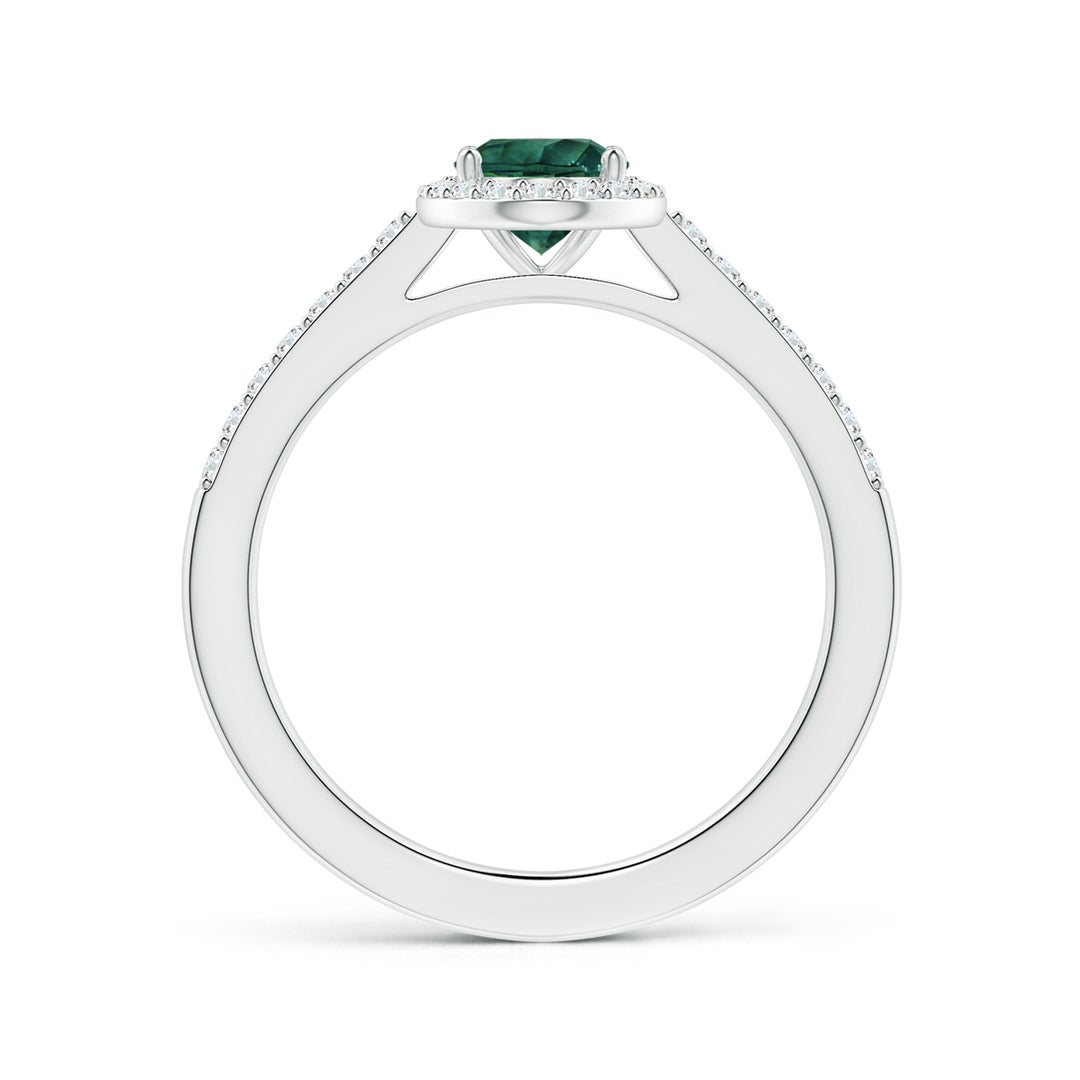 8.08x6.05x4.30mm AAA GIA Certified Oval Teal Montana Sapphire Halo Ring with Diamonds in 18K White Gold - side 2