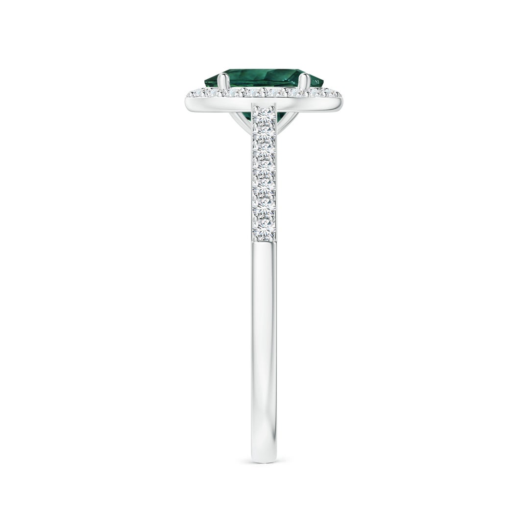 8.08x6.05x4.30mm AAA GIA Certified Oval Teal Montana Sapphire Halo Ring with Diamonds in 18K White Gold - side 3