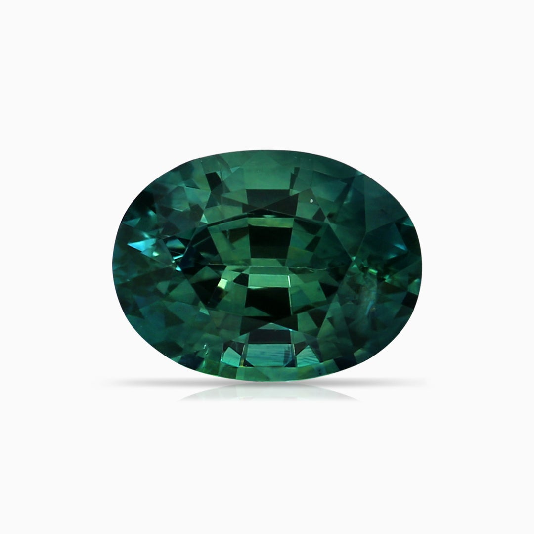 8.08x6.05x4.30mm AAA GIA Certified Oval Teal Montana Sapphire Halo Ring with Diamonds in 18K White Gold - stone