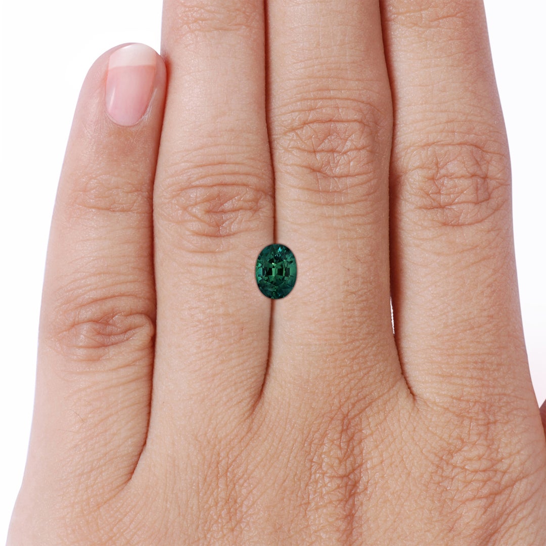 8.08x6.05x4.30mm AAA GIA Certified Oval Teal Montana Sapphire Halo Ring with Diamonds in 18K White Gold - body_stone