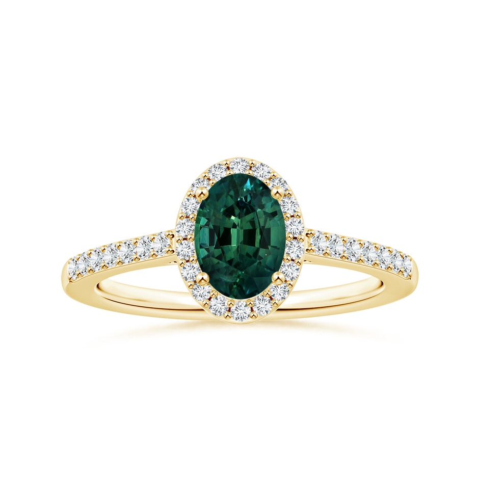 8.08x6.05x4.30mm AAA GIA Certified Oval Teal Montana Sapphire Halo Ring with Diamonds in 18K Yellow Gold 