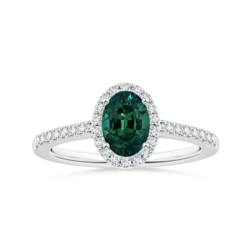 8.08x6.05x4.30mm AAA GIA Certified Oval Teal Montana Sapphire Halo Ring with Diamonds in White Gold