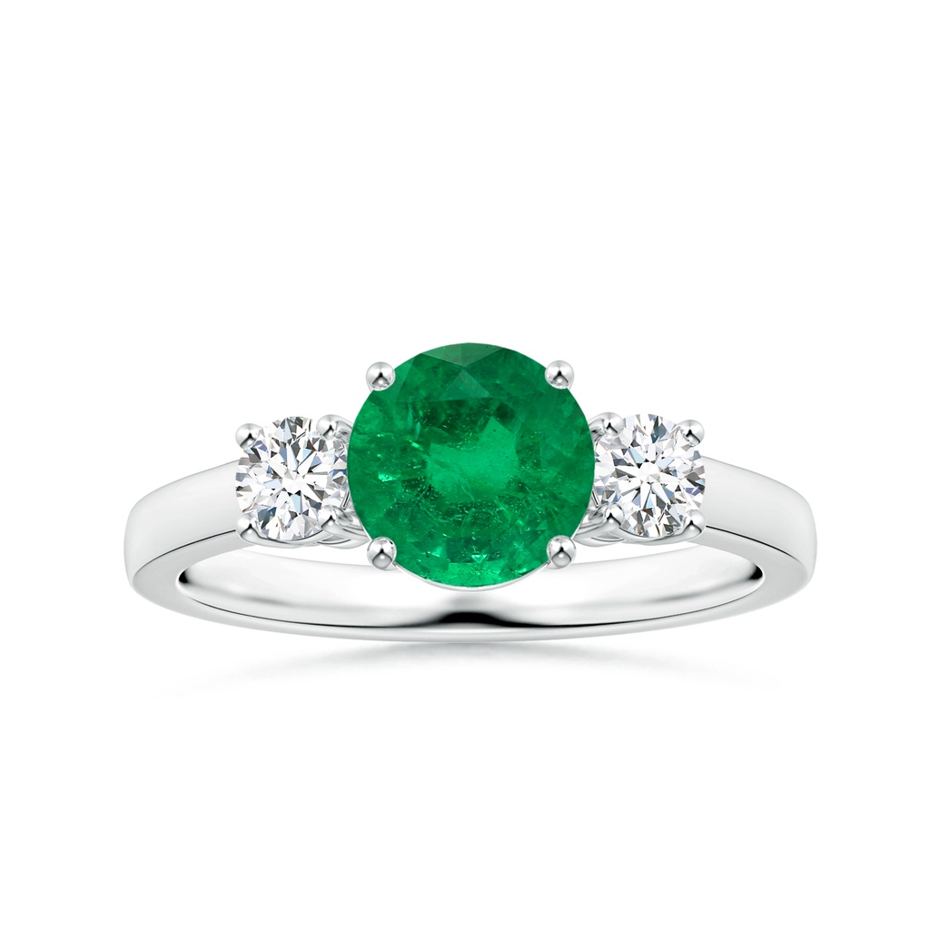 6.82x6.72x4.34mm AAA Three Stone GIA Certified Round Emerald Ring with Diamonds in P950 Platinum