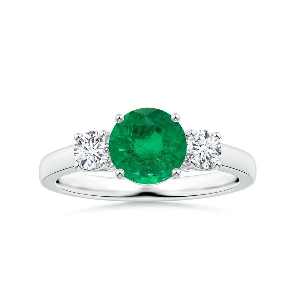 6.82x6.72x4.34mm AAA Three Stone GIA Certified Round Emerald Ring with Diamonds in White Gold 