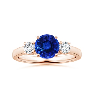 7.04x6.98x4.33mm AAA Three stone GIA Certified Round Blue Sapphire Ring with Diamonds in 9K Rose Gold