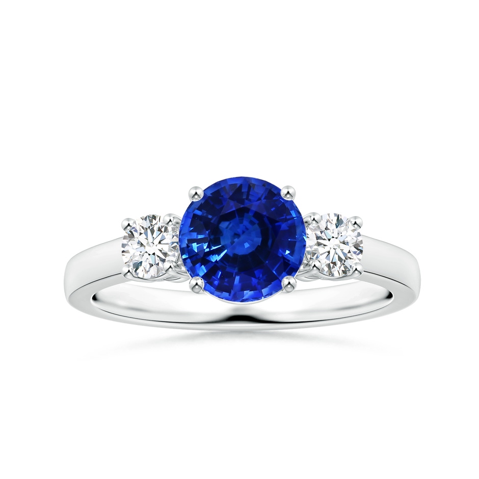 7.04x6.98x4.33mm AAA Three stone GIA Certified Round Blue Sapphire Ring with Diamonds in P950 Platinum 