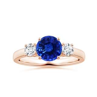 7.04x6.98x4.33mm AAA Three stone GIA Certified Round Blue Sapphire Ring with Diamonds in Rose Gold