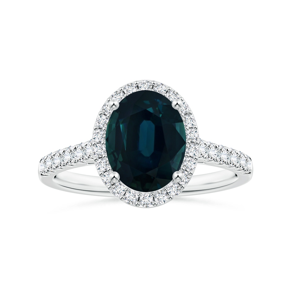 9.70x7.06x5.66mm A GIA Certified Oval Blue Sapphire Halo Ring with Diamond Accents in P950 Platinum 