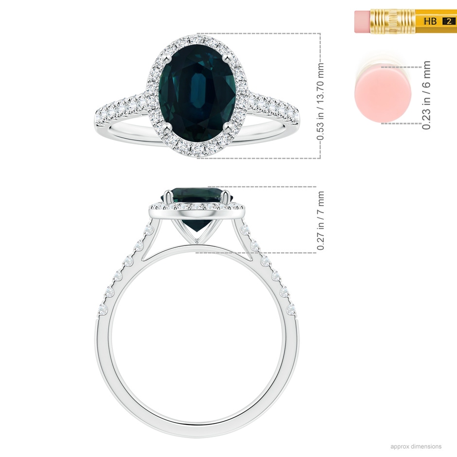 9.70x7.06x5.66mm A GIA Certified Oval Blue Sapphire Halo Ring with Diamond Accents in P950 Platinum ruler