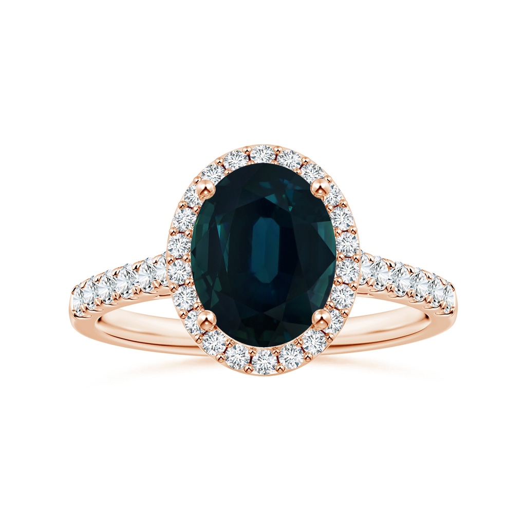 9.70x7.06x5.66mm A GIA Certified Oval Blue Sapphire Halo Ring with Diamond Accents in Rose Gold