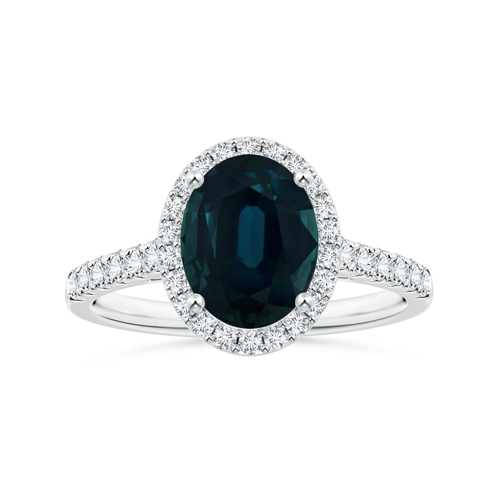 9.70x7.06x5.66mm A GIA Certified Oval Blue Sapphire Halo Ring with Diamond Accents in White Gold