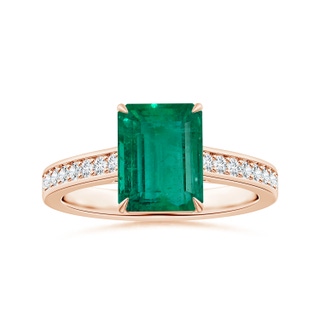 9.14x7.15x4.78mm AAA Emerald-Cut GIA Certified Emerald Claw-set Ring with Diamond Accents in 10K Rose Gold