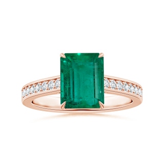 9.14x7.15x4.78mm AAA Emerald-Cut GIA Certified Emerald Claw-set Ring with Diamond Accents in 18K Rose Gold