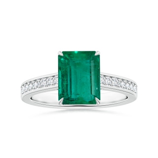9.14x7.15x4.78mm AAA Emerald-Cut GIA Certified Emerald Claw-set Ring with Diamond Accents in White Gold