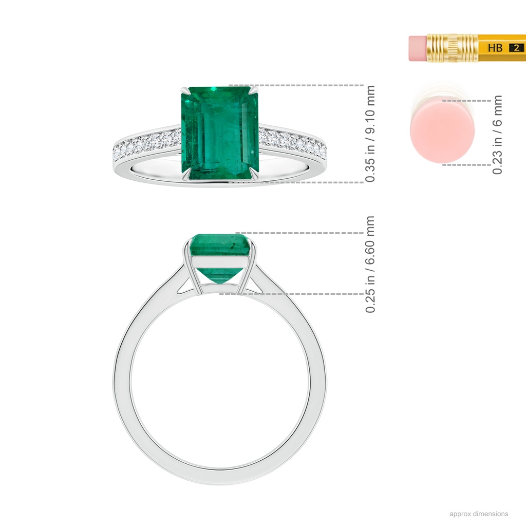 9.14x7.15x4.78mm AAA Emerald-Cut GIA Certified Emerald Claw-set Ring with Diamond Accents in White Gold ruler