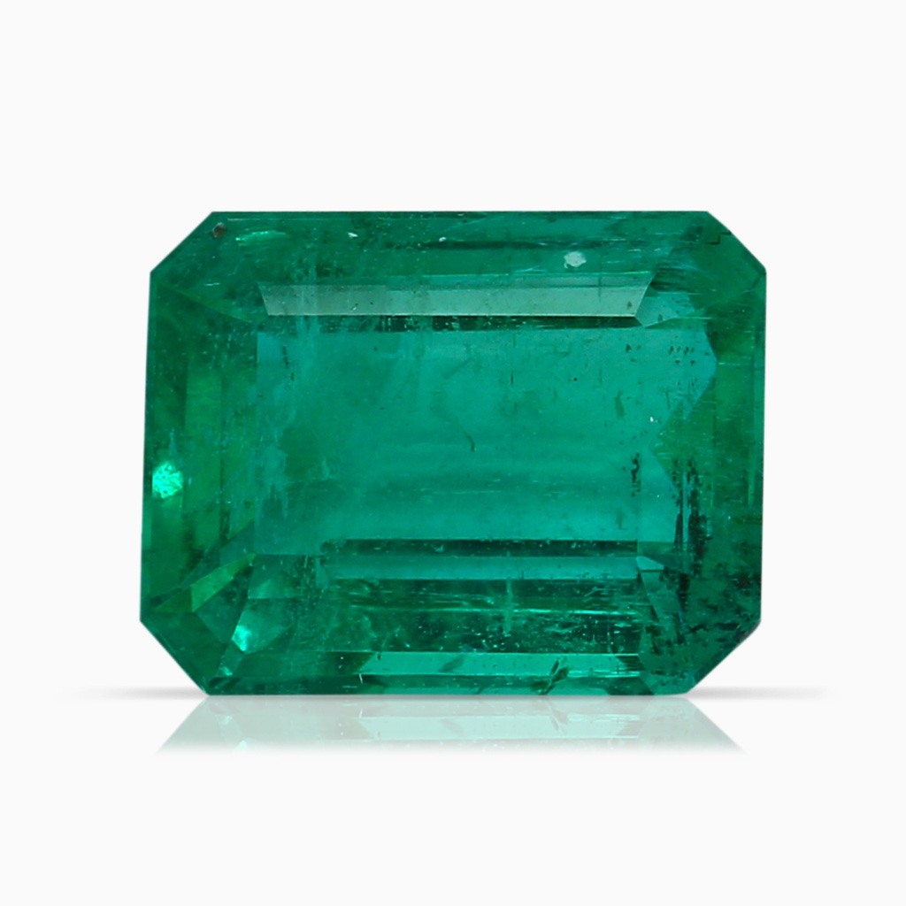 9.14x7.15x4.78mm AAA Reverse Tapered Shank GIA Certified Emerald-Cut Emerald Three Stone Ring in P950 Platinum Side 699