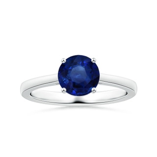 7.73x7.69x4.14mm AAA GIA Certified Round Sapphire Solitaire Ring with Reverse Tapered Shank in 18K White Gold