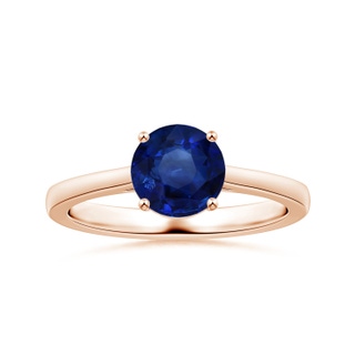 7.73x7.69x4.14mm AAA GIA Certified Round Sapphire Solitaire Ring with Reverse Tapered Shank in 9K Rose Gold