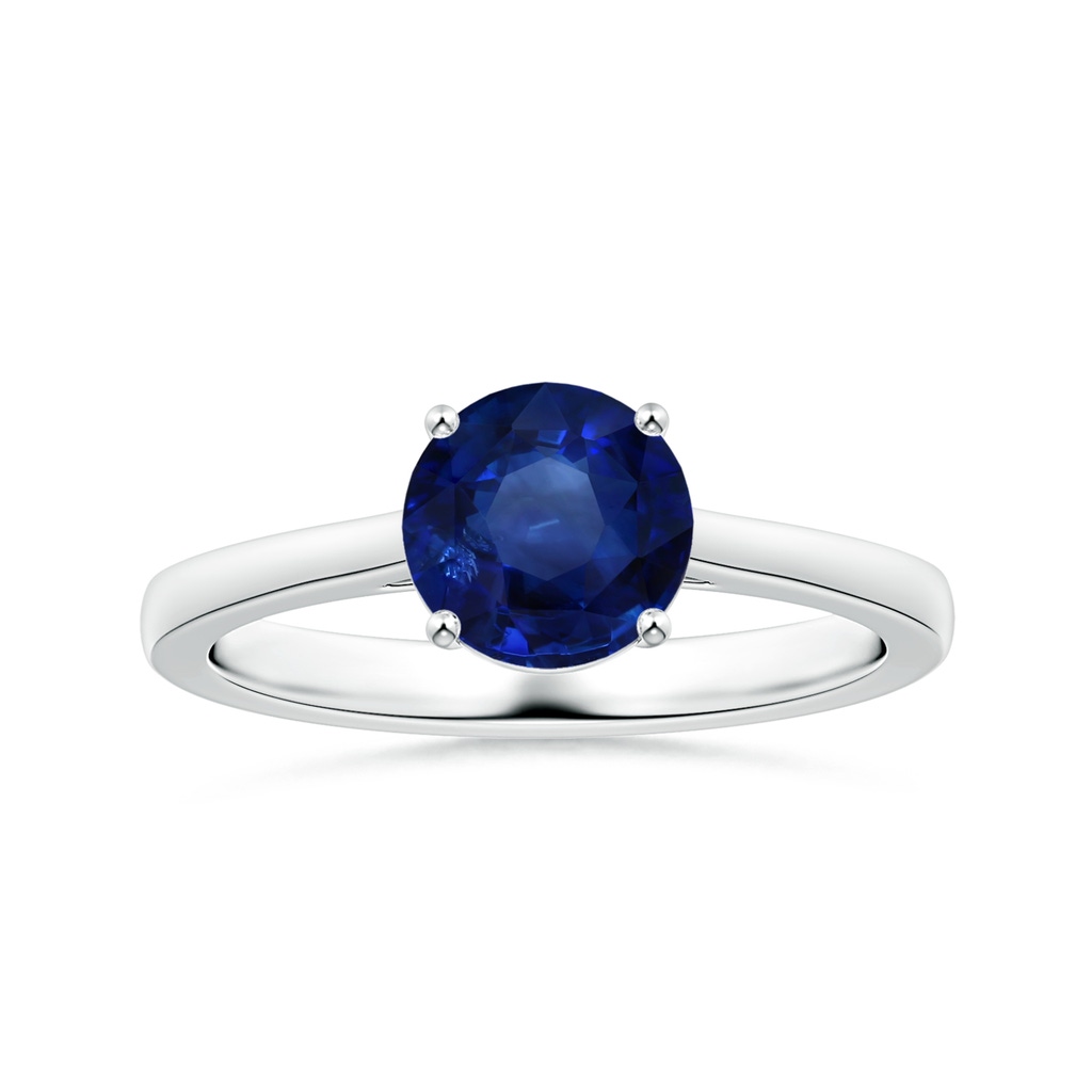 7.73x7.69x4.14mm AAA GIA Certified Round Sapphire Solitaire Ring with Reverse Tapered Shank in White Gold