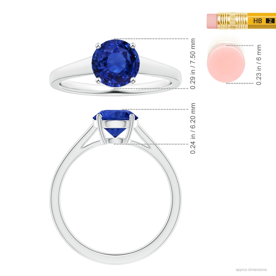 8.88x8.84x5.63mm AAA GIA Certified Round Sapphire Solitaire Ring with Tapered Shank in White Gold ruler